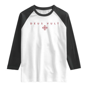 Catholic Knight Templar Crusader Cross Raglan Shirt Subtle Minimal Christian Faith Deus Vult TS10 White Black Print Your Wear