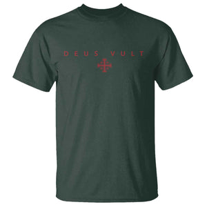 Catholic Knight Templar Crusader Cross T Shirt - Subtle Minimal Christian Faith Deus Vult Tee TS10 Dark Forest Green Print Your Wear