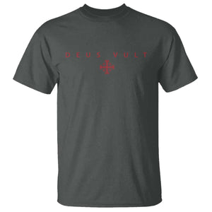 Catholic Knight Templar Crusader Cross T Shirt - Subtle Minimal Christian Faith Deus Vult Tee TS10 Dark Heather Print Your Wear