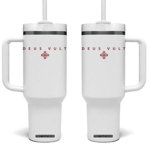 Catholic Knight Templar Crusader Cross Tumbler With Handle Subtle Minimal Christian Faith Deus Vult TS10 One Size: 40 oz White Print Your Wear