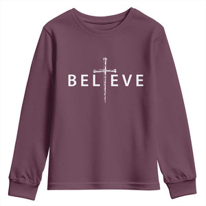 Cross Christian Religious Believe Blessed Faith Graphic Youth Sweatshirt TS10 Maroon Print Your Wear