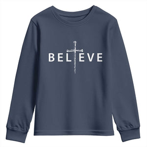 Cross Christian Religious Believe Blessed Faith Graphic Youth Sweatshirt TS10 Navy Print Your Wear