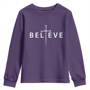 Cross Christian Religious Believe Blessed Faith Graphic Youth Sweatshirt TS10 Purple Print Your Wear
