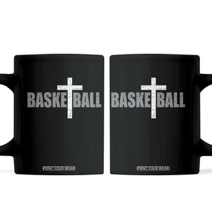 Christian Basketball Cross Coffee Mug Vintage Minimal Religious Faith TS10 Black Print Your Wear