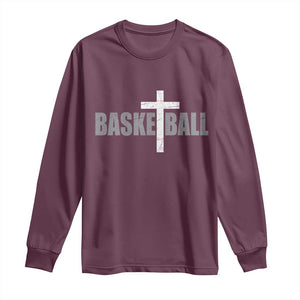Christian Basketball Cross Long Sleeve Shirt Vintage Minimal Religious Faith TS10 Maroon Print Your Wear