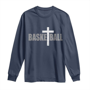 Christian Basketball Cross Long Sleeve Shirt Vintage Minimal Religious Faith TS10 Navy Print Your Wear