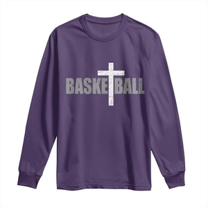 Christian Basketball Cross Long Sleeve Shirt Vintage Minimal Religious Faith TS10 Purple Print Your Wear