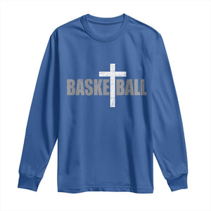 Christian Basketball Cross Long Sleeve Shirt Vintage Minimal Religious Faith TS10 Royal Blue Print Your Wear