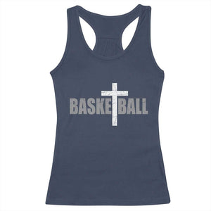 Christian Basketball Cross Racerback Tank Top Vintage Minimal Religious Faith TS10 Navy Print Your Wear