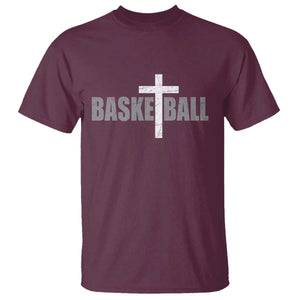 Christian Basketball Cross T Shirt Vintage Minimal Religious Faith TS10 Maroon Print Your Wear