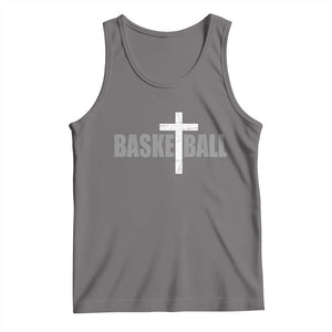 Christian Basketball Cross Tank Top Vintage Minimal Religious Faith TS10 Deep Heather Print Your Wear