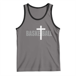 Christian Basketball Cross Tank Top Vintage Minimal Religious Faith TS10 Deep Heather Black Print Your Wear