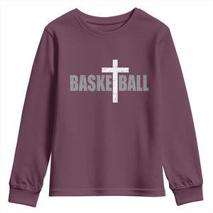Christian Basketball Cross Youth Sweatshirt Vintage Minimal Religious Faith TS10 Maroon Print Your Wear