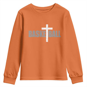 Christian Basketball Cross Youth Sweatshirt Vintage Minimal Religious Faith TS10 Orange Print Your Wear
