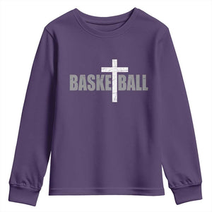Christian Basketball Cross Youth Sweatshirt Vintage Minimal Religious Faith TS10 Purple Print Your Wear