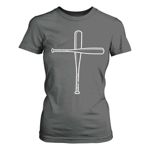 Cross Baseball Bats T Shirt For Women Religious Christian Faith Sports Coach Pitcher TS10 Dark Heather Print Your Wear