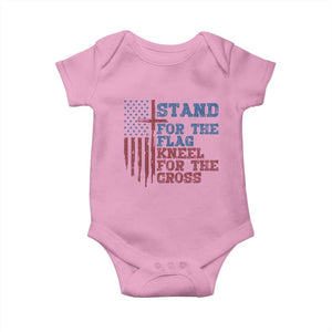 Stand For The Flag Kneel For The Cross Baby Onesie Cross US Flag American Patriotic Christian Faith 4th of July TS10 Light Pink Print Your Wear