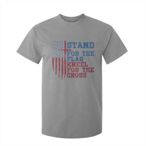 Stand For The Flag Kneel For The Cross T Shirt For Kid Cross US Flag American Patriotic Christian Faith 4th of July TS10 Sport Gray Print Your Wear