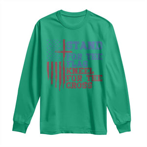 Stand For The Flag Kneel For The Cross Long Sleeve Shirt Cross US Flag American Patriotic Christian Faith 4th of July TS10 Irish Green Print Your Wear