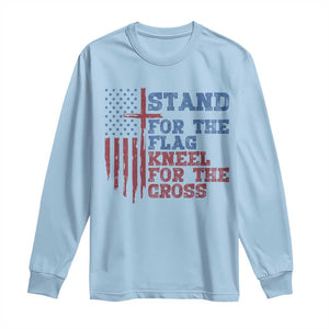 Stand For The Flag Kneel For The Cross Long Sleeve Shirt Cross US Flag American Patriotic Christian Faith 4th of July TS10 Light Blue Print Your Wear