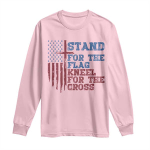 Stand For The Flag Kneel For The Cross Long Sleeve Shirt Cross US Flag American Patriotic Christian Faith 4th of July TS10 Light Pink Print Your Wear