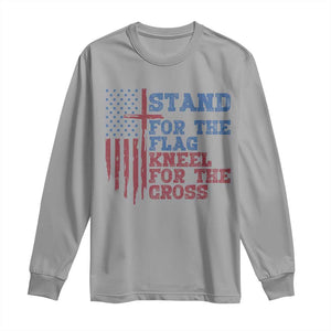 Stand For The Flag Kneel For The Cross Long Sleeve Shirt Cross US Flag American Patriotic Christian Faith 4th of July TS10 Sport Gray Print Your Wear