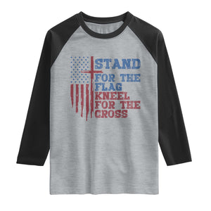Stand For The Flag Kneel For The Cross Raglan Shirt Cross US Flag American Patriotic Christian Faith 4th of July TS10 Heather Gray Black Print Your Wear
