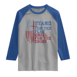 Stand For The Flag Kneel For The Cross Raglan Shirt Cross US Flag American Patriotic Christian Faith 4th of July TS10 Sport Gray Royal Print Your Wear
