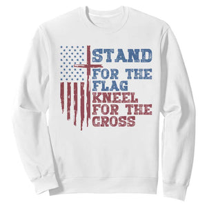 Stand For The Flag Kneel For The Cross Sweatshirt Cross US Flag American Patriotic Christian Faith 4th of July TS10 White Print Your Wear