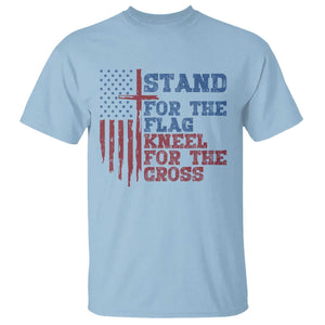 Stand For The Flag Kneel For The Cross T Shirt Cross US Flag American Patriotic Christian Faith 4th of July TS10 Light Blue Print Your Wear