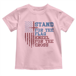 Stand For The Flag Kneel For The Cross Toddler T Shirt Cross US Flag American Patriotic Christian Faith 4th of July TS10 Light Pink Print Your Wear