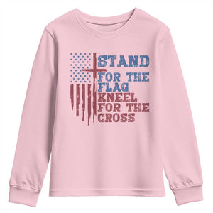 Stand For The Flag Kneel For The Cross Youth Sweatshirt Cross US Flag American Patriotic Christian Faith 4th of July TS10 Light Pink Print Your Wear
