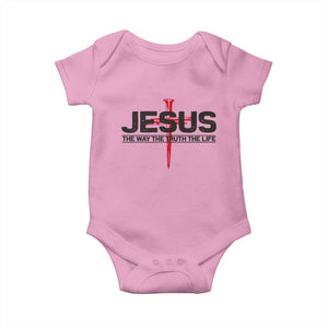 Jesus Christ Baby Onesie The Way Truth Life Cross Nails Faith In God Christian TS10 Light Pink Print Your Wear