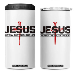 Jesus Christ 4 in 1 Can Cooler Tumbler The Way Truth Life Cross Nails Faith In God Christian TS10 One Size: 16 oz White Print Your Wear