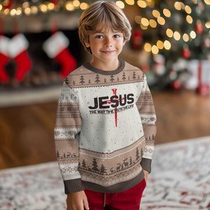 Jesus Christ Ugly Christmas Sweater The Way Truth Life Cross Nails Faith In God Christian TS10 Mocha Mousse Print Your Wear