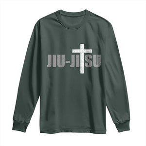 Jiu Jitsu Christian Cross Long Sleeve Shirt Retro Vintage Minimal Religious Faith TS10 Dark Forest Green Print Your Wear