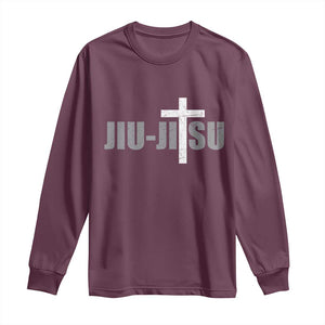 Jiu Jitsu Christian Cross Long Sleeve Shirt Retro Vintage Minimal Religious Faith TS10 Maroon Print Your Wear