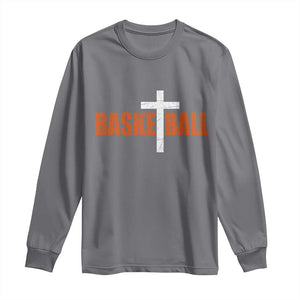 Christian Basketball Cross Long Sleeve Shirt Retro Vintage Minimal Religious Faith TS10 Charcoal Print Your Wear