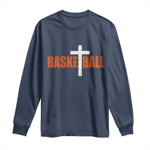 Christian Basketball Cross Long Sleeve Shirt Retro Vintage Minimal Religious Faith TS10 Navy Print Your Wear