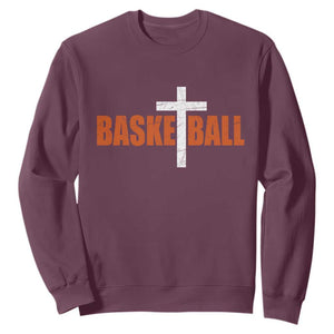 Christian Basketball Cross Sweatshirt Retro Vintage Minimal Religious Faith TS10 Maroon Print Your Wear