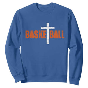 Christian Basketball Cross Sweatshirt Retro Vintage Minimal Religious Faith TS10 Royal Blue Print Your Wear