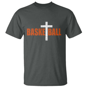 Christian Basketball Cross T Shirt Retro Vintage Minimal Religious Faith TS10 Dark Heather Print Your Wear
