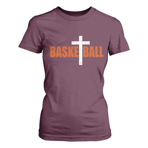 Christian Basketball Cross T Shirt For Women Retro Vintage Minimal Religious Faith TS10 Maroon Print Your Wear