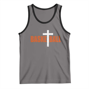 Christian Basketball Cross Tank Top Retro Vintage Minimal Religious Faith TS10 Deep Heather Black Print Your Wear