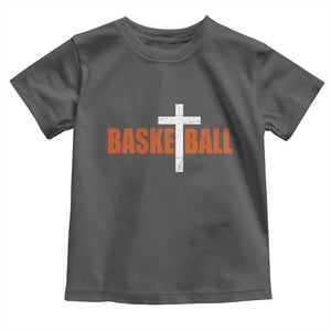 Christian Basketball Cross Toddler T Shirt Retro Vintage Minimal Religious Faith TS10 Dark Heather Print Your Wear
