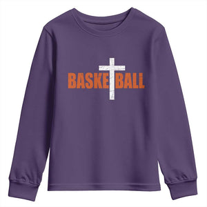 Christian Basketball Cross Youth Sweatshirt Retro Vintage Minimal Religious Faith TS10 Purple Print Your Wear