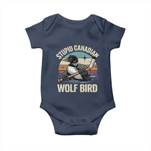 Stupid Canadian Wolf Bird Baby Onesie Retro Romance Hockey LGBT Book Movie Fans Gift TS10 Navy Print Your Wear
