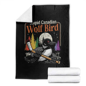 Stupid Canadian Wolf Bird Throw Blanket Retro Romance Hockey LGBT Book Movie Fans TS10 Black Print Your Wear