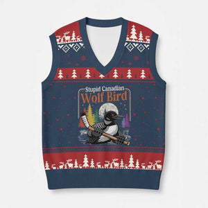 Stupid Canadian Wolf Bird V-Neck Knit Sweater Vest Retro Romance Hockey LGBT Book Movie Fans TS10 Navy Red Print Your Wear