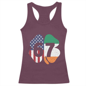 Six Seven 6 7 St Patricks Day Racerback Tank Top 67 Meme Irish American Ireland Flag Lucky Shamrocks TS10 Maroon Print Your Wear